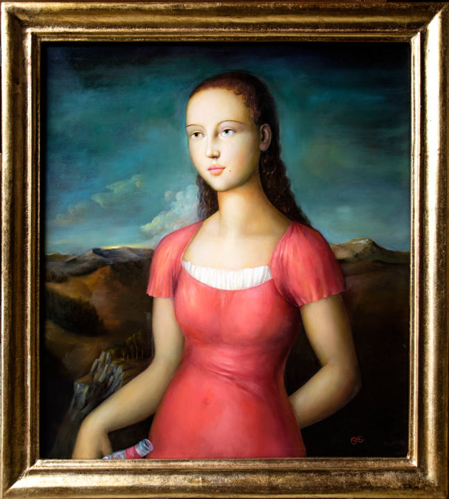 Pintura intitulada "Fanciulla in rosa" por Alfonso Rocchi, Obras de arte originais, Óleo