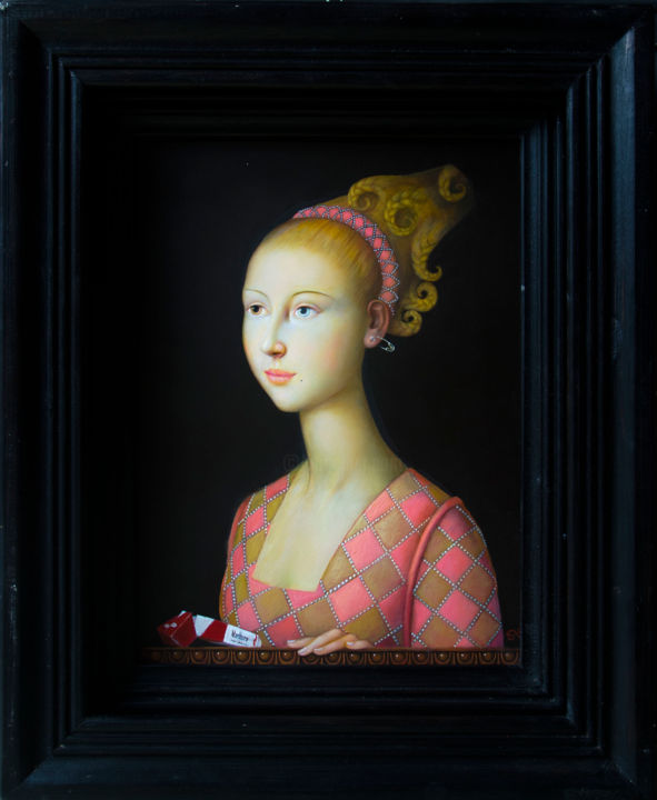 Pittura intitolato "fanciulla in rosa c…" da Alfonso Rocchi, Opera d'arte originale, Olio