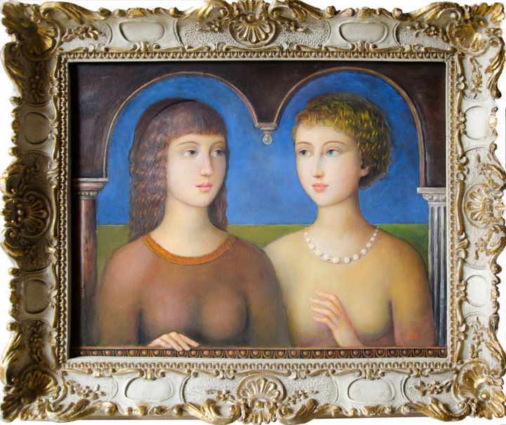 Painting titled "Due amiche" by Alfonso Rocchi, Original Artwork, Oil