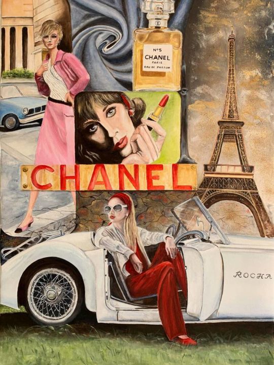 Painting titled "COCO MADEMOISELLE..…" by Rocha  ,Pin-Up-Style-Painting-Art, Original Artwork, Oil
