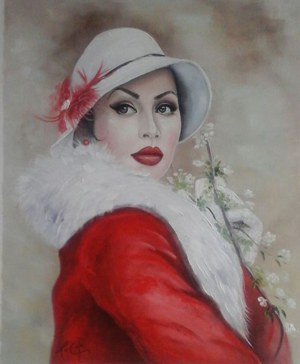 Painting titled "JUST ONE LOOK , SÉR…" by Rocha  ,Pin-Up-Style-Painting-Art, Original Artwork, Oil