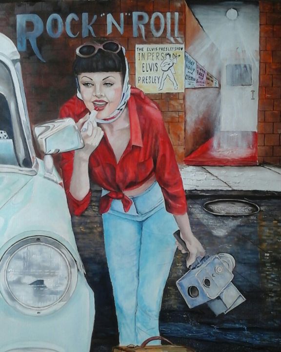 Pintura titulada "" GROUPIE "" por Rocha  ,Pin-Up-Style-Painting-Art, Obra de arte original, Oleo