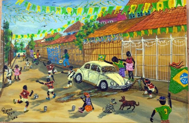 Pintura intitulada "O fusca do vizinho" por Rocha Maia, Obras de arte originais, Óleo