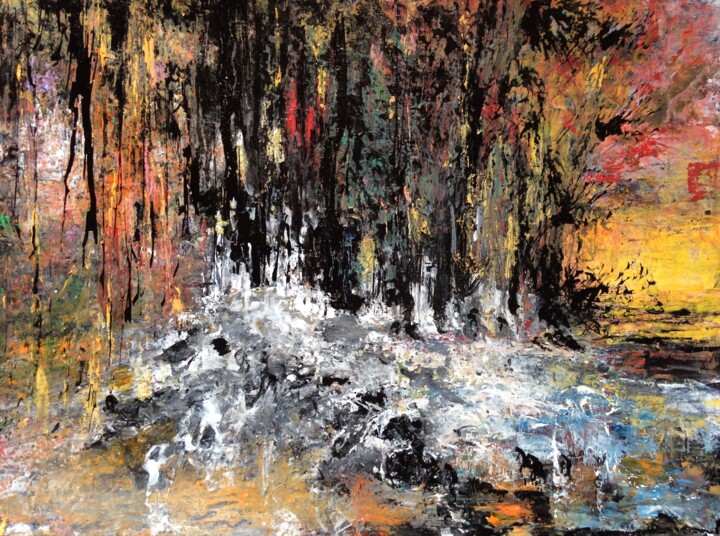 Painting titled "lumières Printanièr…" by Roche Marie T., Original Artwork, Oil Mounted on Cardboard