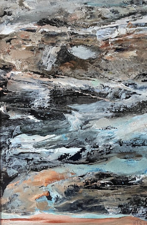 Painting titled "Marée basse 2" by Roche Marie T., Original Artwork, Oil Mounted on Cardboard