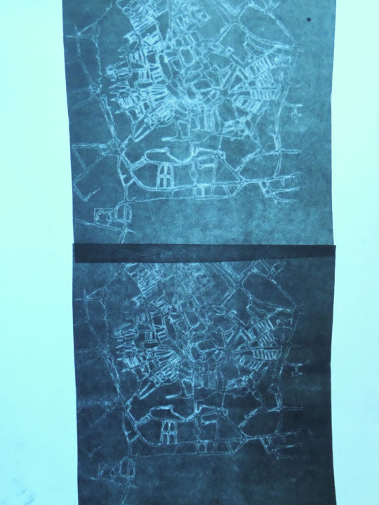 Printmaking titled "Map of Évora" by Suzi Silva, Original Artwork, Etching