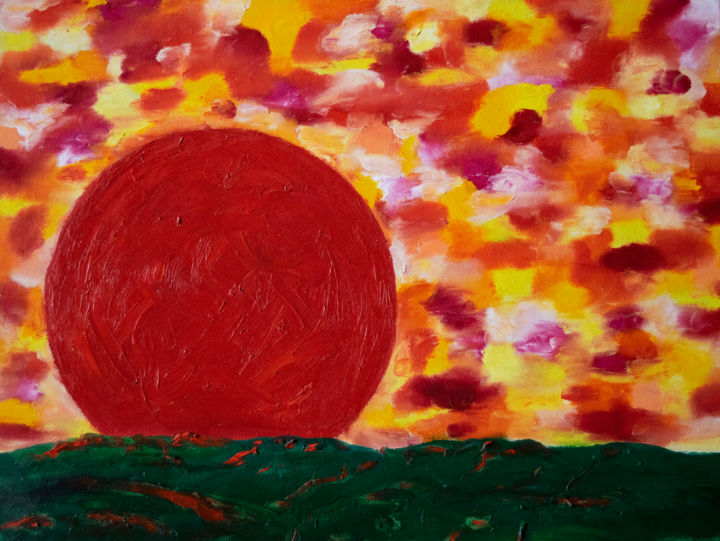 Картина под названием "Red Hot Sun" - Rockate, Подлинное произведение искусства, Масло