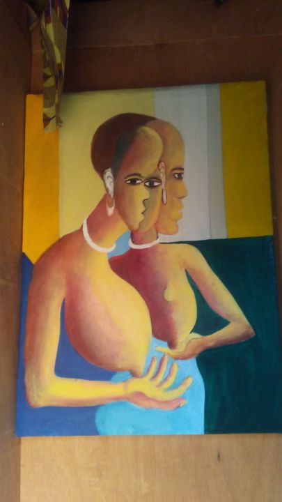 Painting titled "La mamelle nourrici…" by Rockson Nkana, Original Artwork