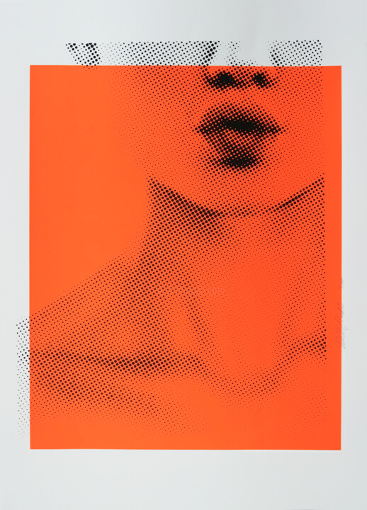 Druckgrafik mit dem Titel "Kissing Lip in Neon…" von Roco.Studio, Original-Kunstwerk, Acryl