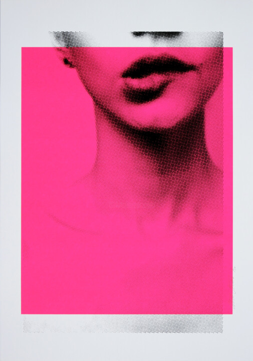 Incisioni, stampe intitolato "Biting Lip in Neon…" da Roco.Studio, Opera d'arte originale, Acrilico