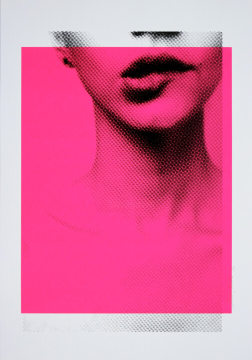 Gravures & estampes intitulée "Biting Lip in Neon…" par Roco.Studio, Œuvre d'art originale, Acrylique