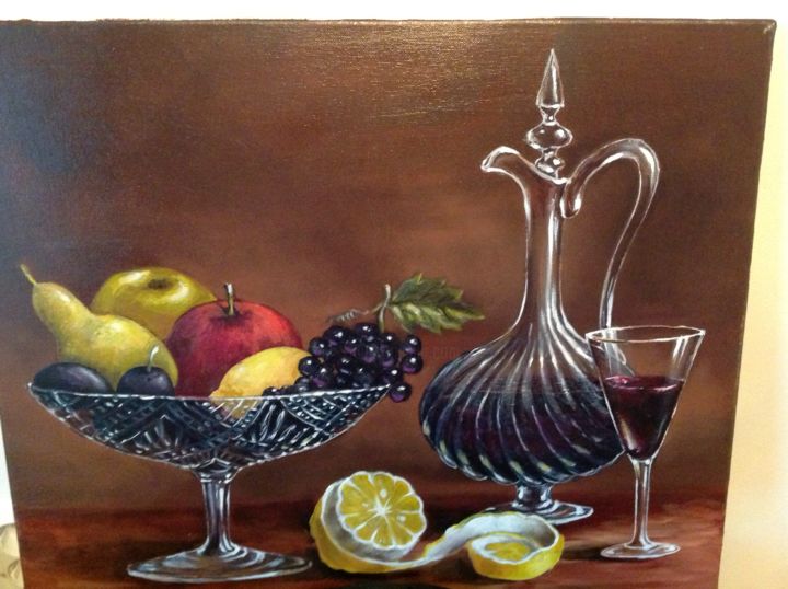 Painting titled "Still life with  fr…" by Rodica Van Nieuwenhuize, Original Artwork, Oil