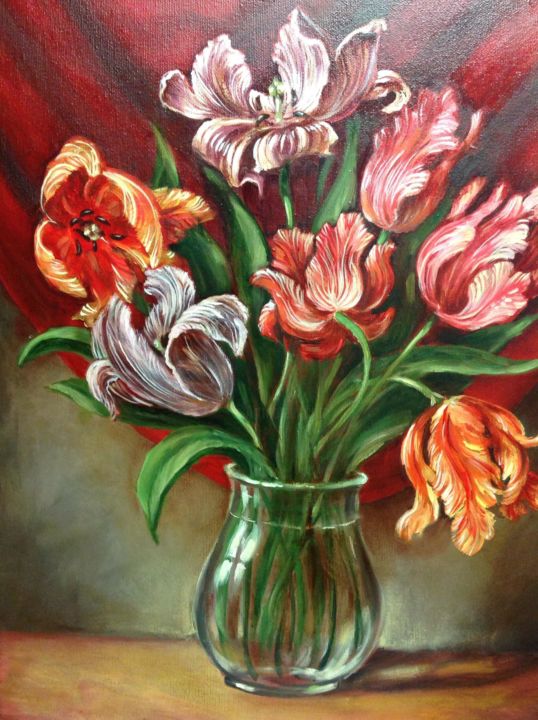 Peinture intitulée "Dutch tulips" par Rodica Van Nieuwenhuize, Œuvre d'art originale, Huile