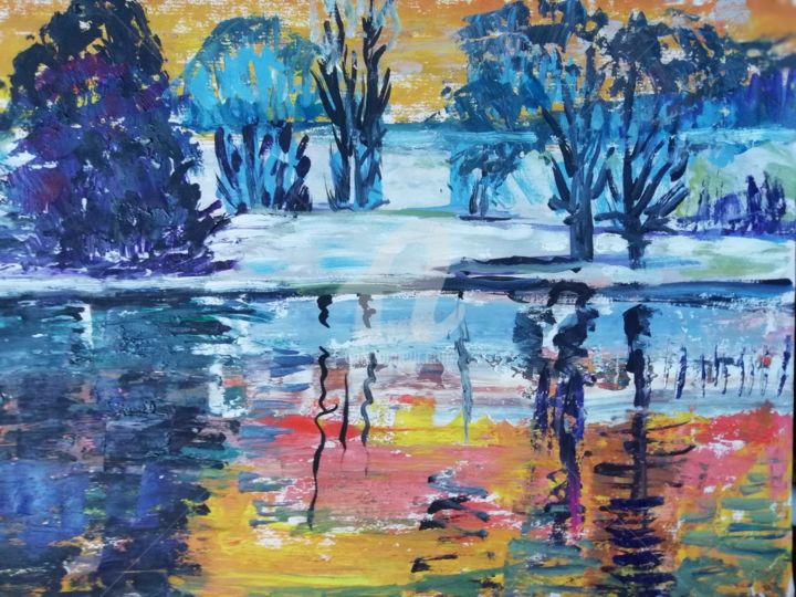 Malerei mit dem Titel "Winter landscape" von Rodica, Original-Kunstwerk, Öl
