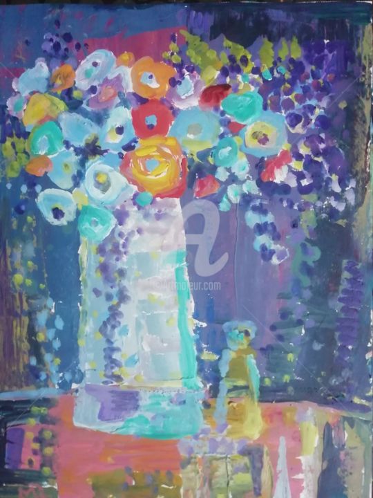 Painting titled "Flowers" by Rodica, Original Artwork