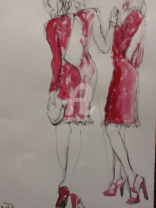 Disegno intitolato "Lady in mirror illu…" da Rodica, Opera d'arte originale, Gesso