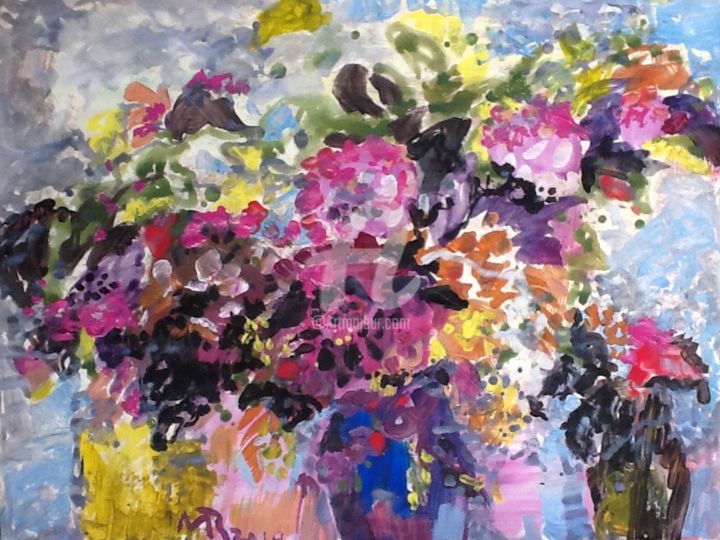 Painting titled "Flowers Abstract Pa…" by Rodica, Original Artwork, Acrylic