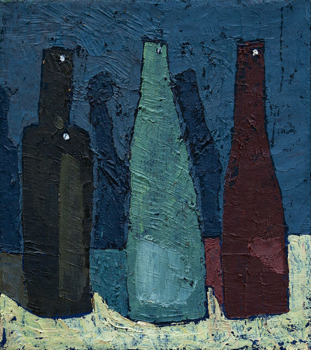 Картина под названием "Бутылки" - Родион Андросов, Подлинное произведение искусства, Масло