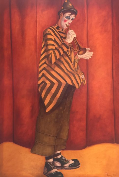 Pintura titulada "PAYASO TRMPETISTA" por Rodolfo Rivera, Obra de arte original, Oleo