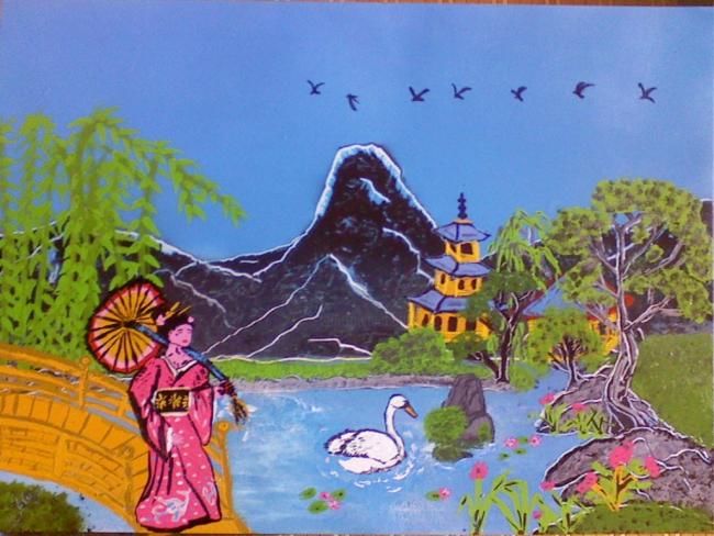 Peinture intitulée "Balade asiatique" par Rodolphe Lakota Spirit, Œuvre d'art originale, Huile