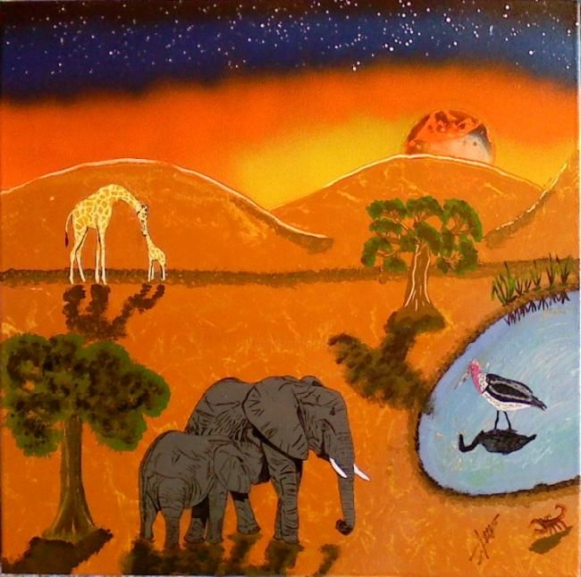 Painting titled "Plénitude africaine" by Rodolphe Lakota Spirit, Original Artwork, Oil