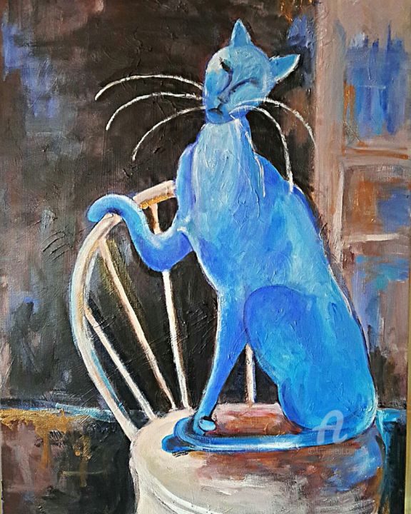 Painting titled "La chatte bleue" by Rodolphe Lavayssiere, Original Artwork, Acrylic