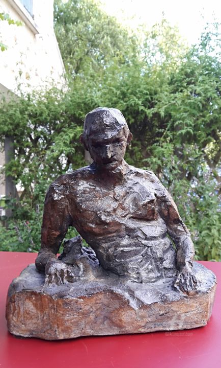 Sculptuur getiteld "Le Bain ( homme )" door Rodolphe Lavayssiere, Origineel Kunstwerk, Terra cotta