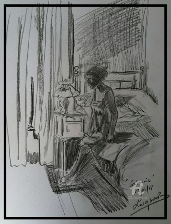 Painting titled "Insomnie l'attente" by Rodolphe Lavayssiere, Original Artwork, Other