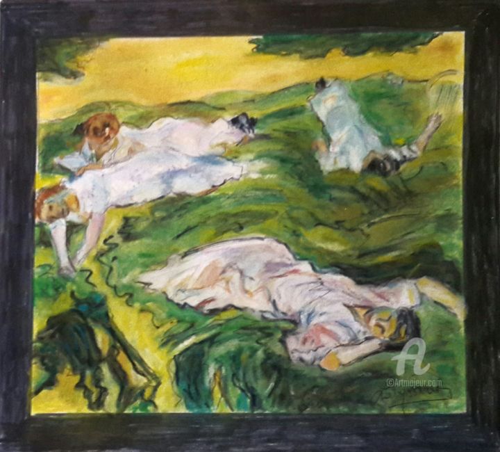 Drawing titled "La sieste" by Rodolphe Lavayssiere, Original Artwork, Conté