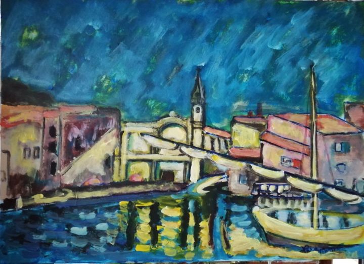 Painting titled "Le port de collioure" by Rodolphe Lavayssiere, Original Artwork, Acrylic