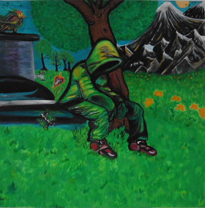 Peinture intitulée "Capuche et Nature" par Rodolphe Persée, Œuvre d'art originale, Gouache