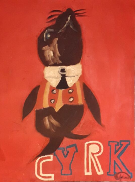 Картина под названием "le phoque" - Rodolphe Quinet, Подлинное произведение искусства, Масло Установлен на Деревянная рама д…