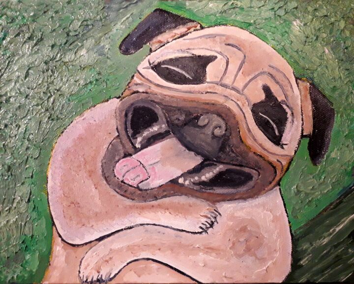 Painting titled "le chien mort de ri…" by Rodolphe Quinet, Original Artwork, Oil Mounted on Cardboard