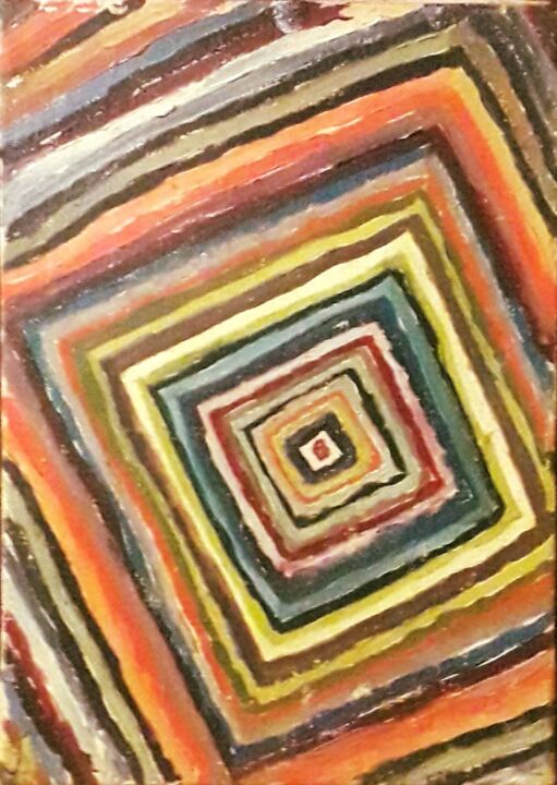 Painting titled "pyramidale" by Rodolphe Quinet, Original Artwork, Oil Mounted on Wood Stretcher frame