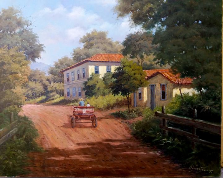 Painting titled "Tarde iluminada / I…" by Clóvis Pescio, Original Artwork, Oil