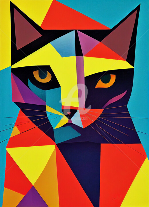Artes digitais intitulada "O gato" por Rodrigo Teixeira, Obras de arte originais, Pintura digital