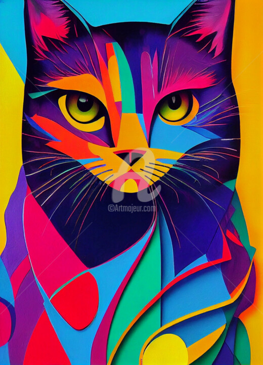Digital Arts titled "O Felino abstrato" by Rodrigo Teixeira, Original Artwork, Digital Painting