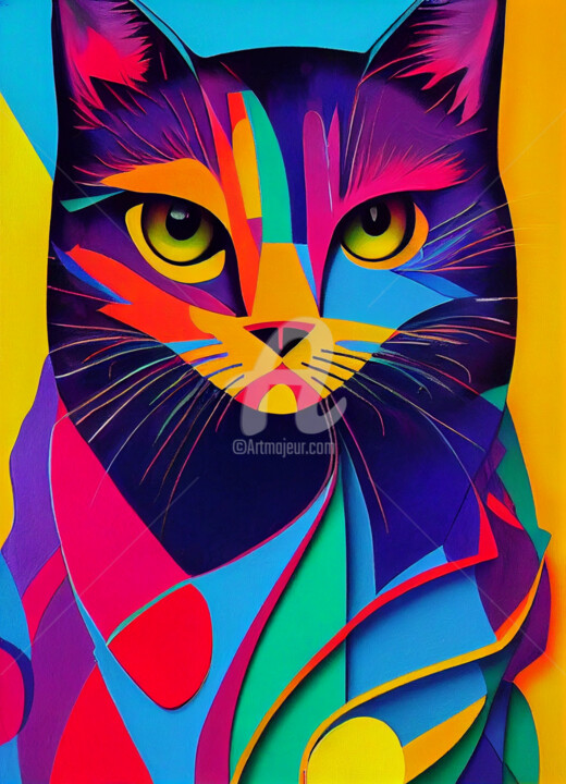 Artes digitais intitulada "O Felino abstrato" por Rodrigo Teixeira, Obras de arte originais, Pintura digital