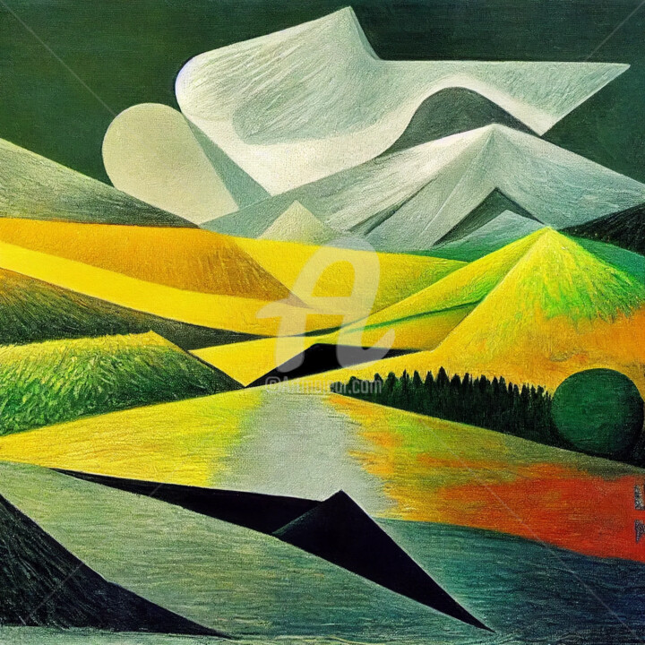 Artes digitais intitulada "A paisagem quebrada" por Rodrigo Teixeira, Obras de arte originais, Pintura digital