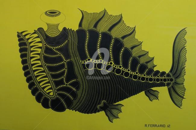 Pintura intitulada "Peixe Abissal-02" por Rodrigo Ferrario, Obras de arte originais