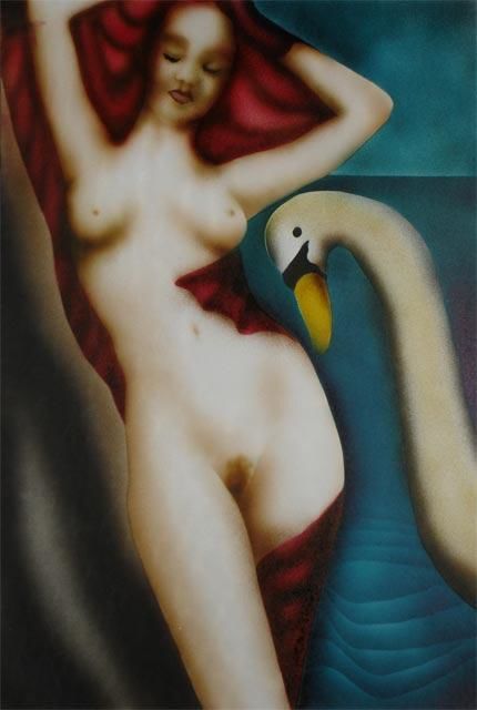 Painting titled "leda" by Rodykop, Original Artwork, Oil