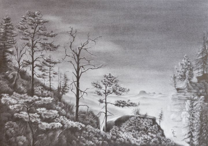 Painting titled "Elbsandsteingebirge" by Ronald Firla, Original Artwork, Pencil