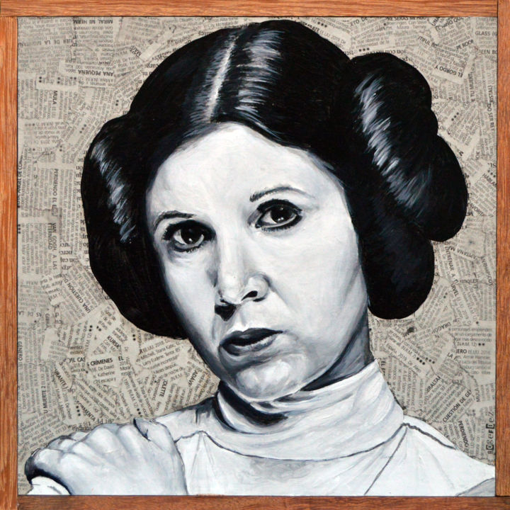Painting titled "PRINCESS LEIA" by Roge Fdez, Original Artwork, Acrylic Mounted on Wood Panel