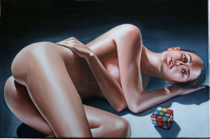 Pintura titulada "mujer con cubo de R…" por Rogelio Ramallo, Obra de arte original, Oleo