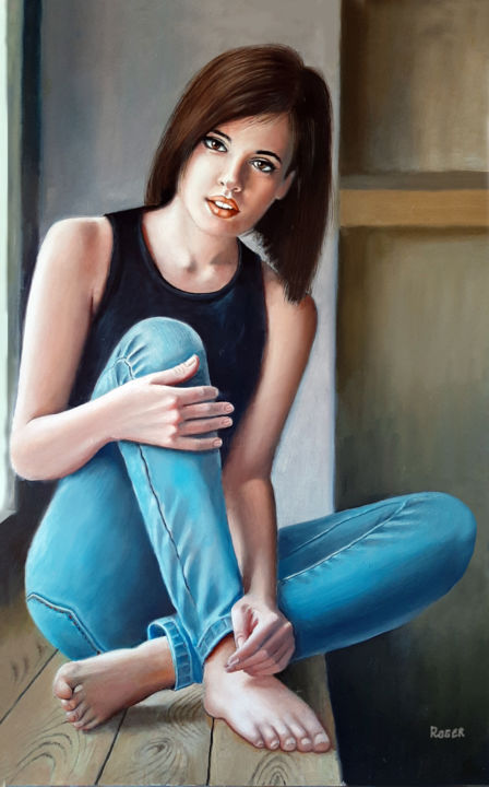 Pintura titulada "LA DE BLUE JEAN" por Rogelio Ramallo, Obra de arte original, Oleo