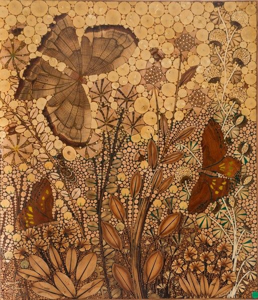 Sculpture intitulée "Papillons et fleurs" par Roger Aubert, Œuvre d'art originale, Bois