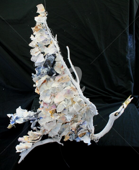 Sculpture intitulée "L'oiseau du temps q…" par Roger Boubenec, Œuvre d'art originale, Papier