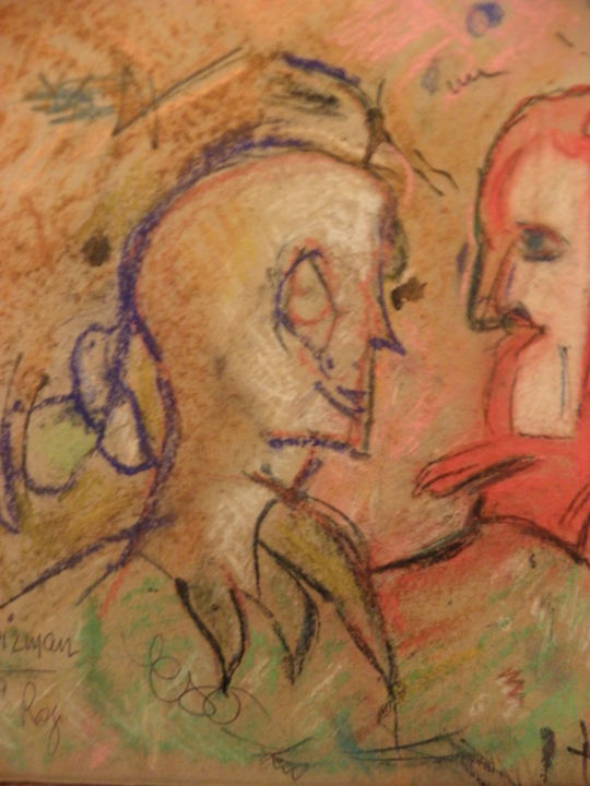 Tekening getiteld "the conversation" door Roger Ernest Jankow, Origineel Kunstwerk, Pastel