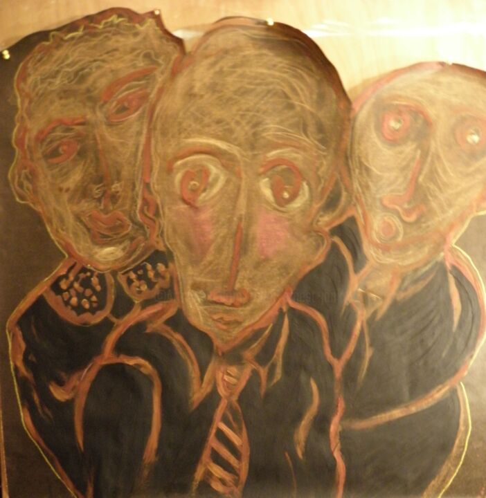 Dessin intitulée "Trois figures...." par Roger Ernest Jankow, Œuvre d'art originale, Pastel