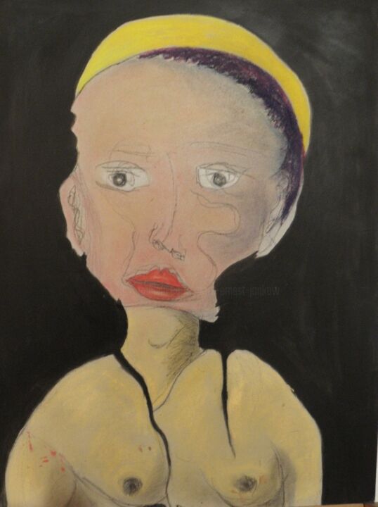Dessin intitulée "Portrait automatiqu…" par Roger Ernest Jankow, Œuvre d'art originale, Pastel